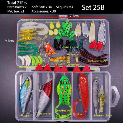 Big Mixed Fishing Lure Set Soft Hard Bait Kit Artificial Bionic Minnow Swing Metal Jig Spoon