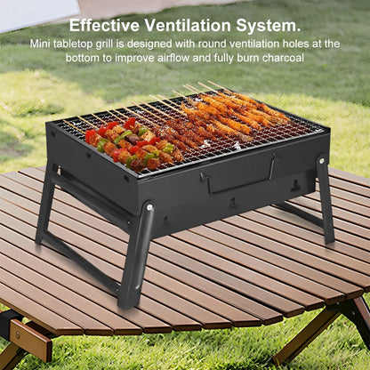 Stainless Steel Folding BBQ Charcoal Grill Mini BBQ Tool Grill Tabletop Barbecue Grill for Outdoor Cooking Camping Picnics