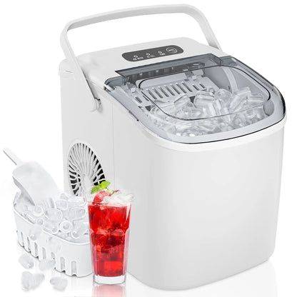 Simzlife Countertop Ice Maker with Handle, 9 bullet ice in 6 Mins, 26Lbs/24H, Self-Cleaning, Ice Maker with Basket and Scoop