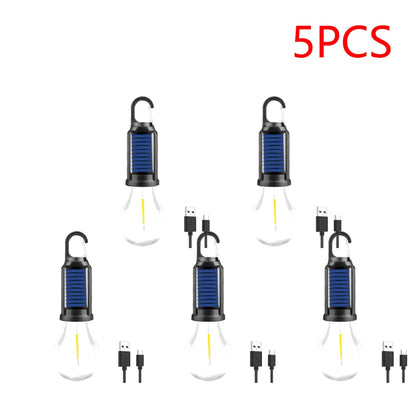 2-5PCS Solar Powered LED Lighting Lantern USB Charging Outdoor Tent