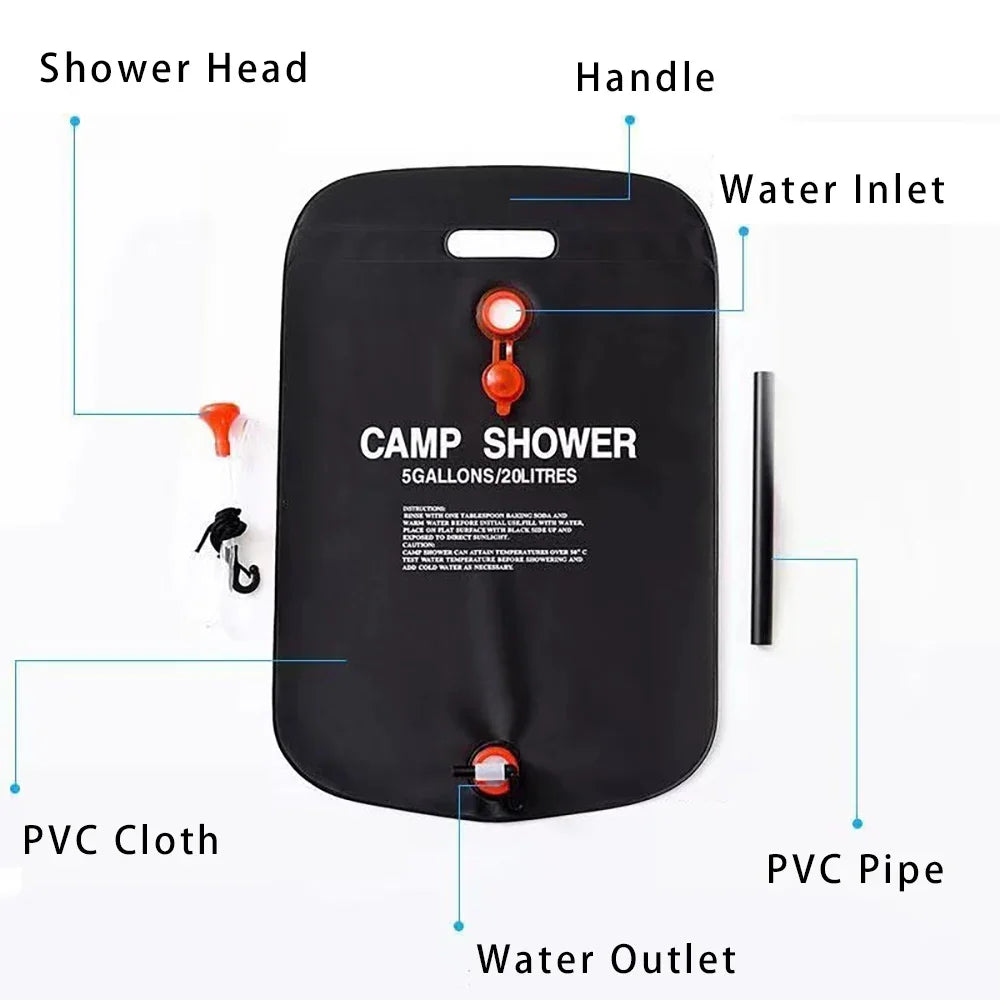 20L Foldable Solar Shower Water Bag Pvc Folding Water Storage Bags Outdoor Hiking Travel Bath Bags Scrubbing Pool Accessories