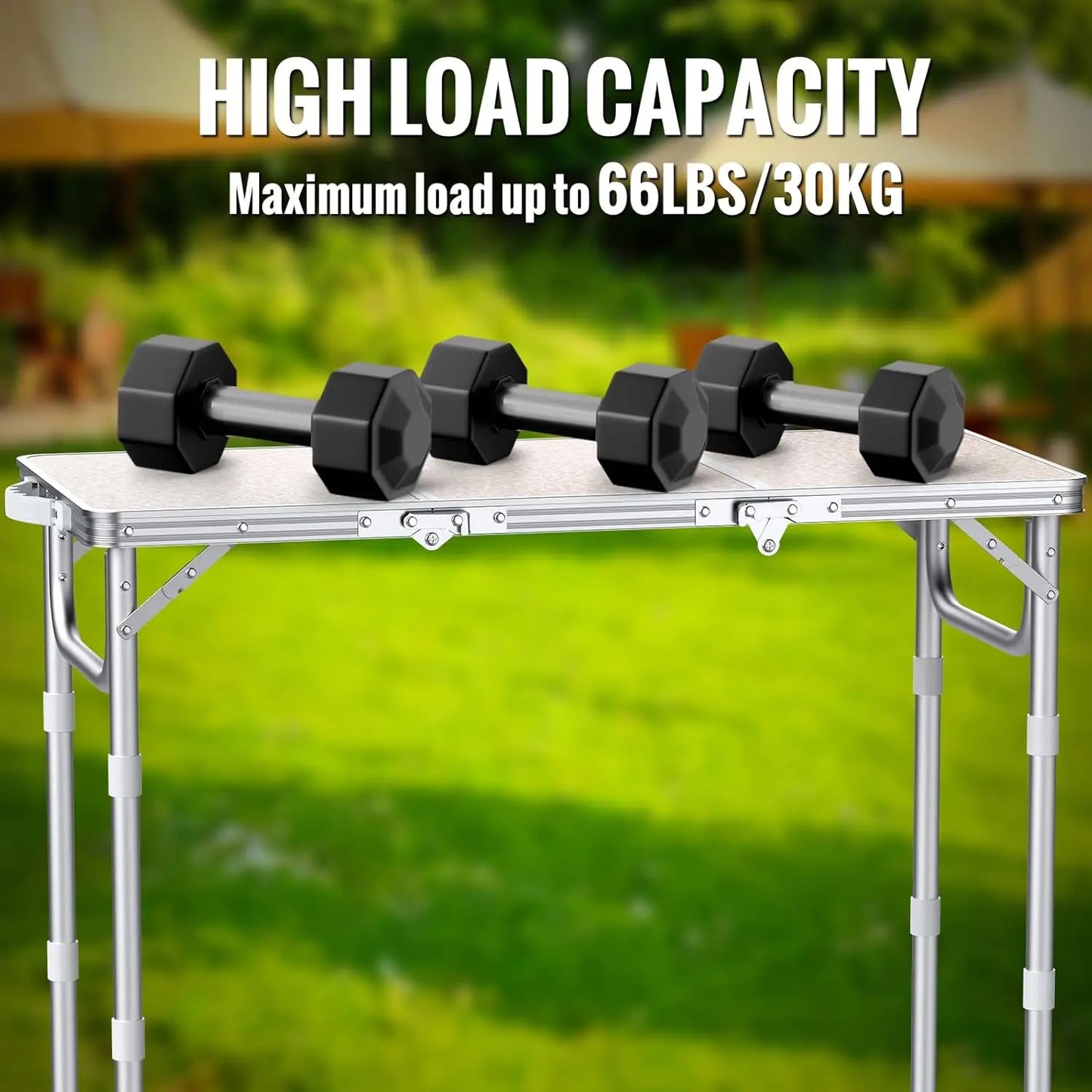 Folding camping table,87x40cm,3 adjustable heights (26/48/70cm),portable for camping,picnic,garden use