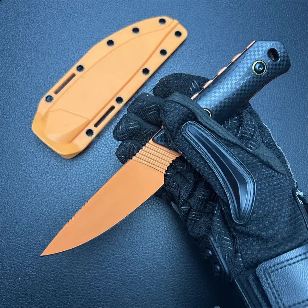 Fixed Blade Knife D2 Blade Stonewashed Camping Equipment Straight Knife with  Sheath