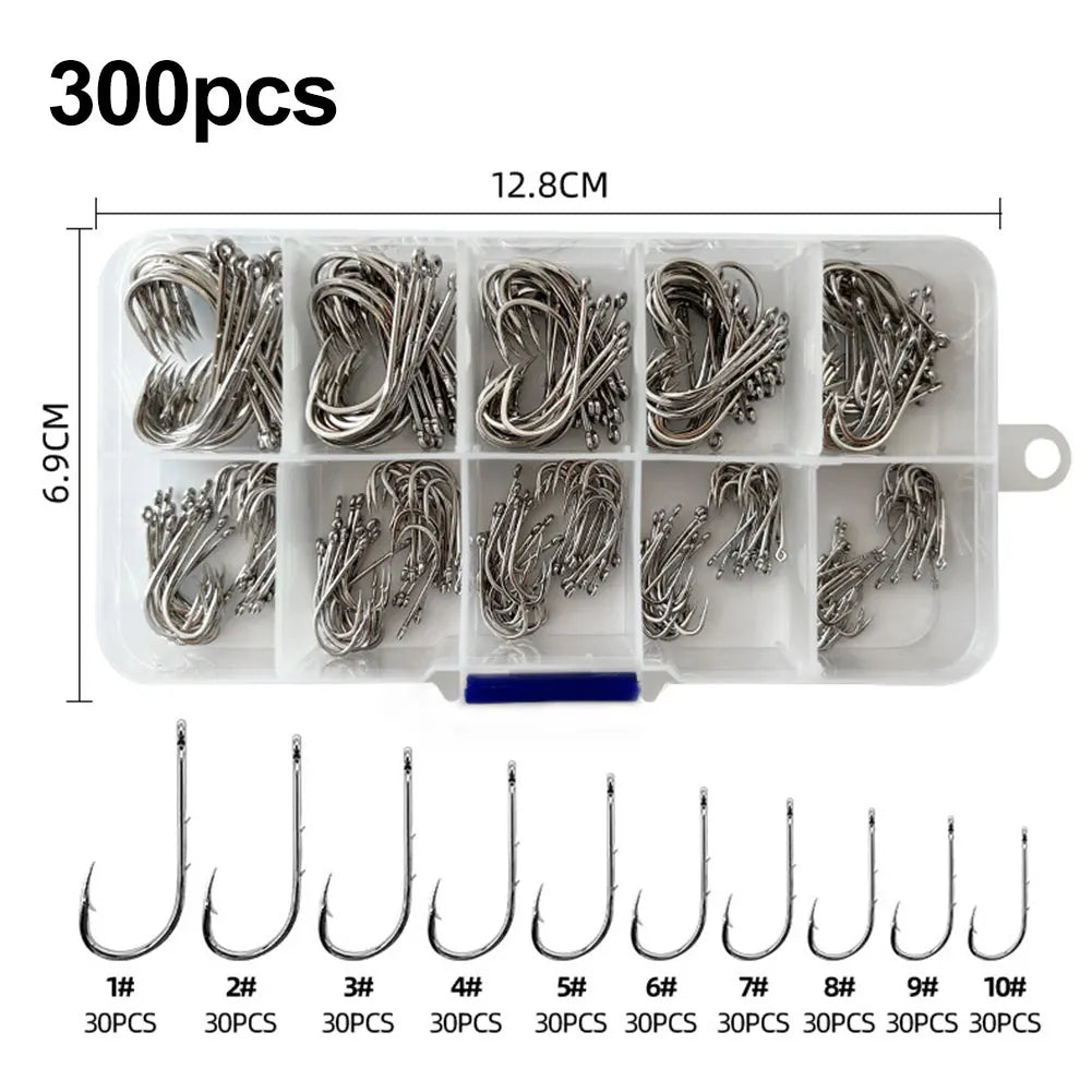 300pcs/box Long Shank Fishing Hooks High Carbon Steel Sharp Barbed Offset Narrow Bait   Fishhook Fly Fishing Accessories