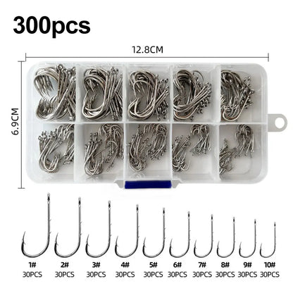 300pcs/box Long Shank Fishing Hooks High Carbon Steel Sharp Barbed Offset Narrow Bait   Fishhook Fly Fishing Accessories