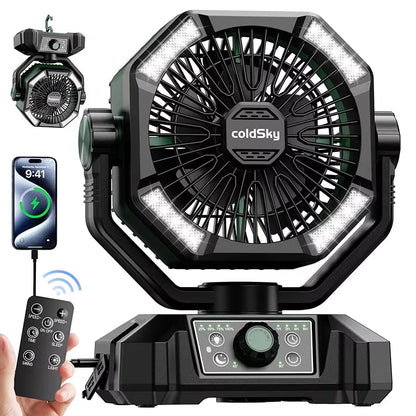 Camping Fan 4 LED Lantern 8 Speeds Desk Fan Portable Outdoor Fan