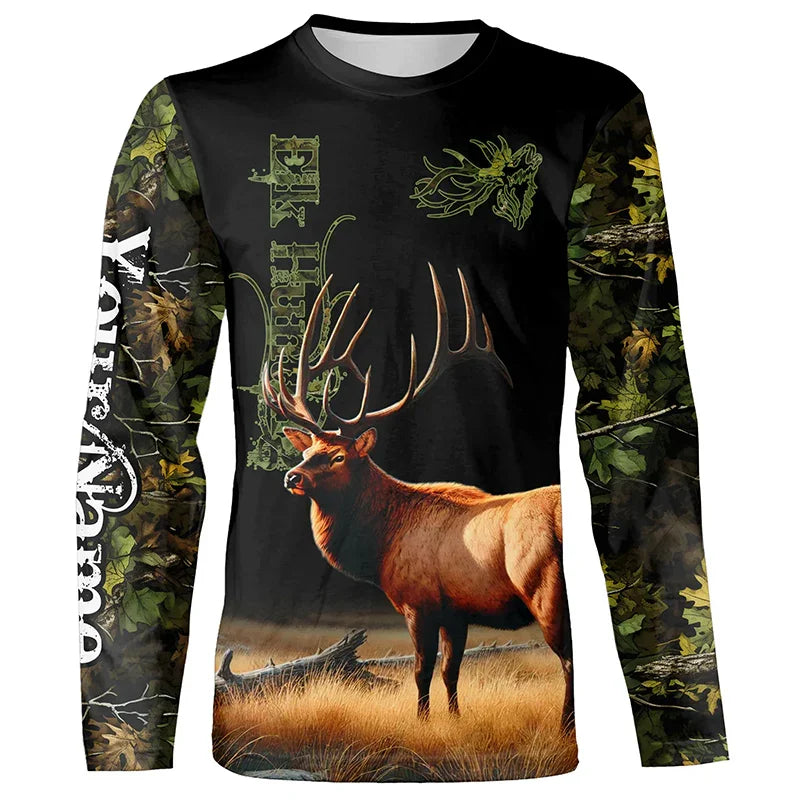 Camo Hunting Animals Wild Boar Men T-Shirt 3D Print Sport Long Sleeve Tee Tops Casual O Neck Streetwear T Shirts Men&