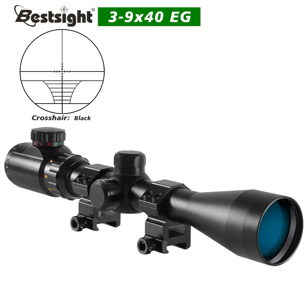 Riflescope 3-9x40 Rifle Sniper Scope Red or Green Illuminated Optical with Mounts  Fit Free Crosshair
