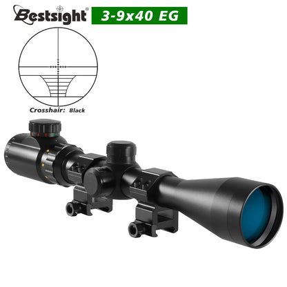 Riflescope 3-9x40 Rifle Sniper Scope Red or Green Illuminated Optical with Mounts  Fit Free Crosshair