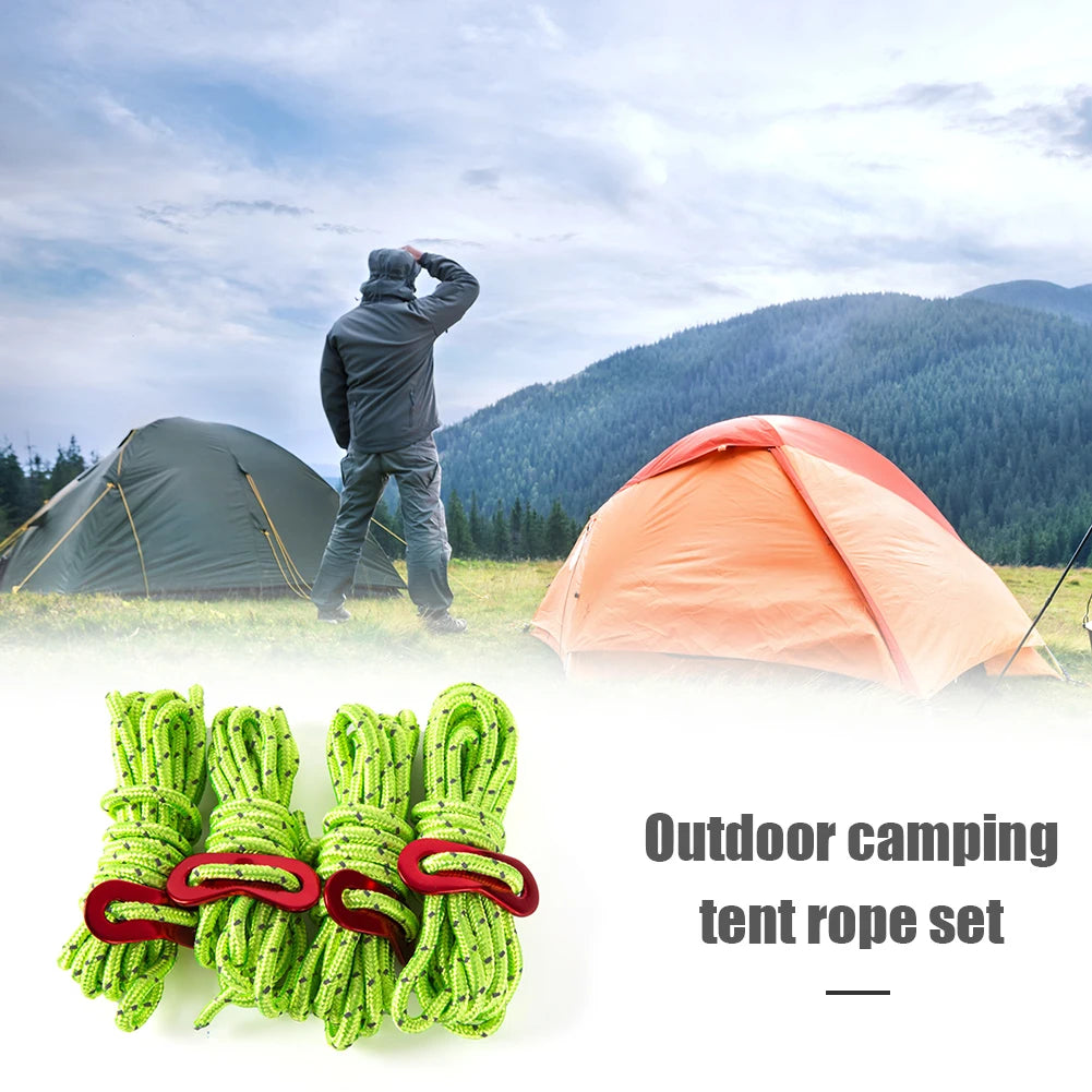 4pcs Tent Wind Rope Cord Tensioner   High-strength Reflective Lanyard Rope with 2 Holes Buckle