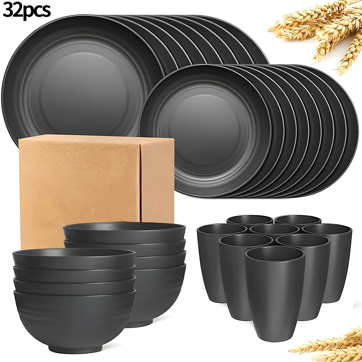 16/32pcs Tableware Set, Include Plates, Bowls Cups For Home Family Day Camping