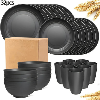16/32pcs Tableware Set, Include Plates, Bowls Cups For Home Family Day Camping