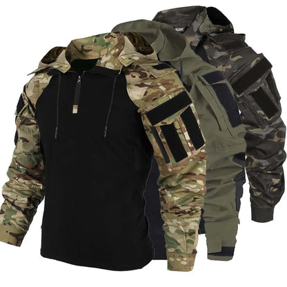 Shirts Men Long Sleeve Breathable T-shirt Camo Hooded Quick-dry