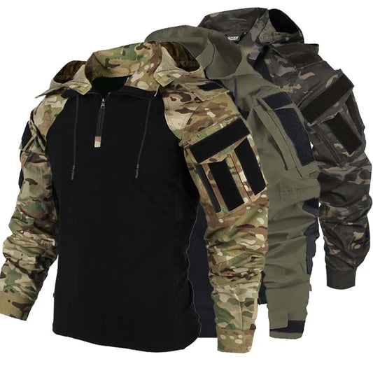 Shirts Men Long Sleeve Breathable T-shirt Camo Hooded Quick-dry