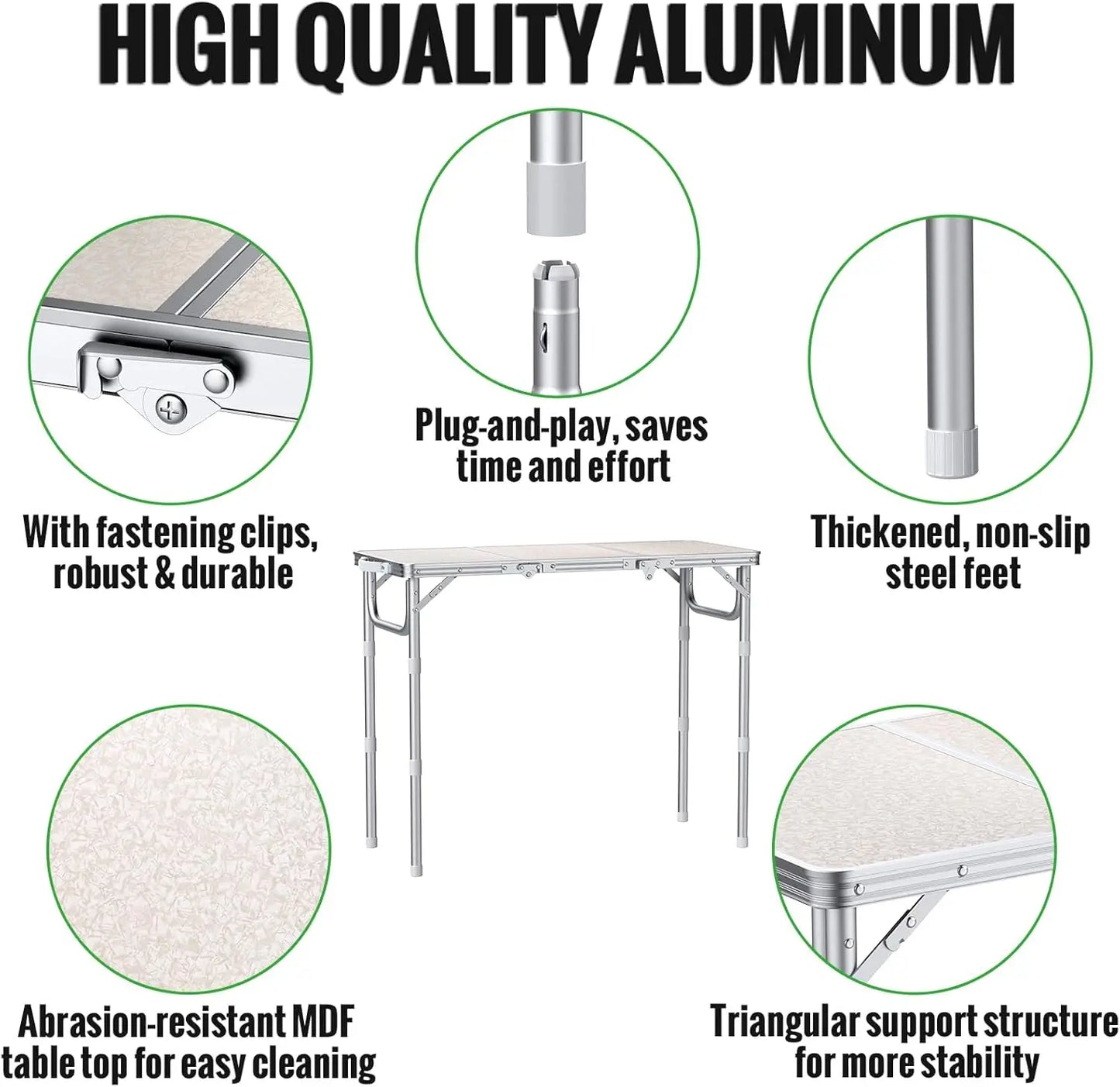 Folding camping table,87x40cm,3 adjustable heights (26/48/70cm),portable for camping,picnic,garden use