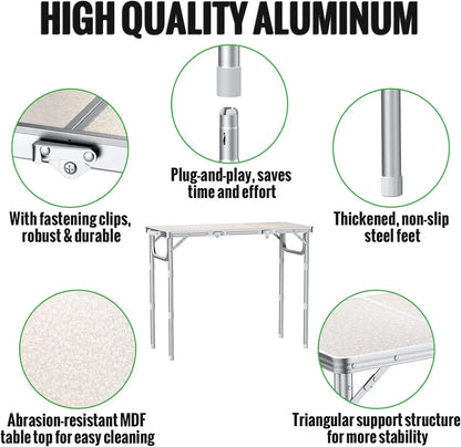 Folding camping table,87x40cm,3 adjustable heights (26/48/70cm),portable for camping,picnic,garden use