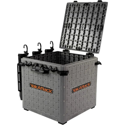 YakAttack BlackPak Pro 13" x 13" Fishing Crate with 3 Rod Holders - Battleship Grey | Compact Tackle Storage Box & Gear Organize