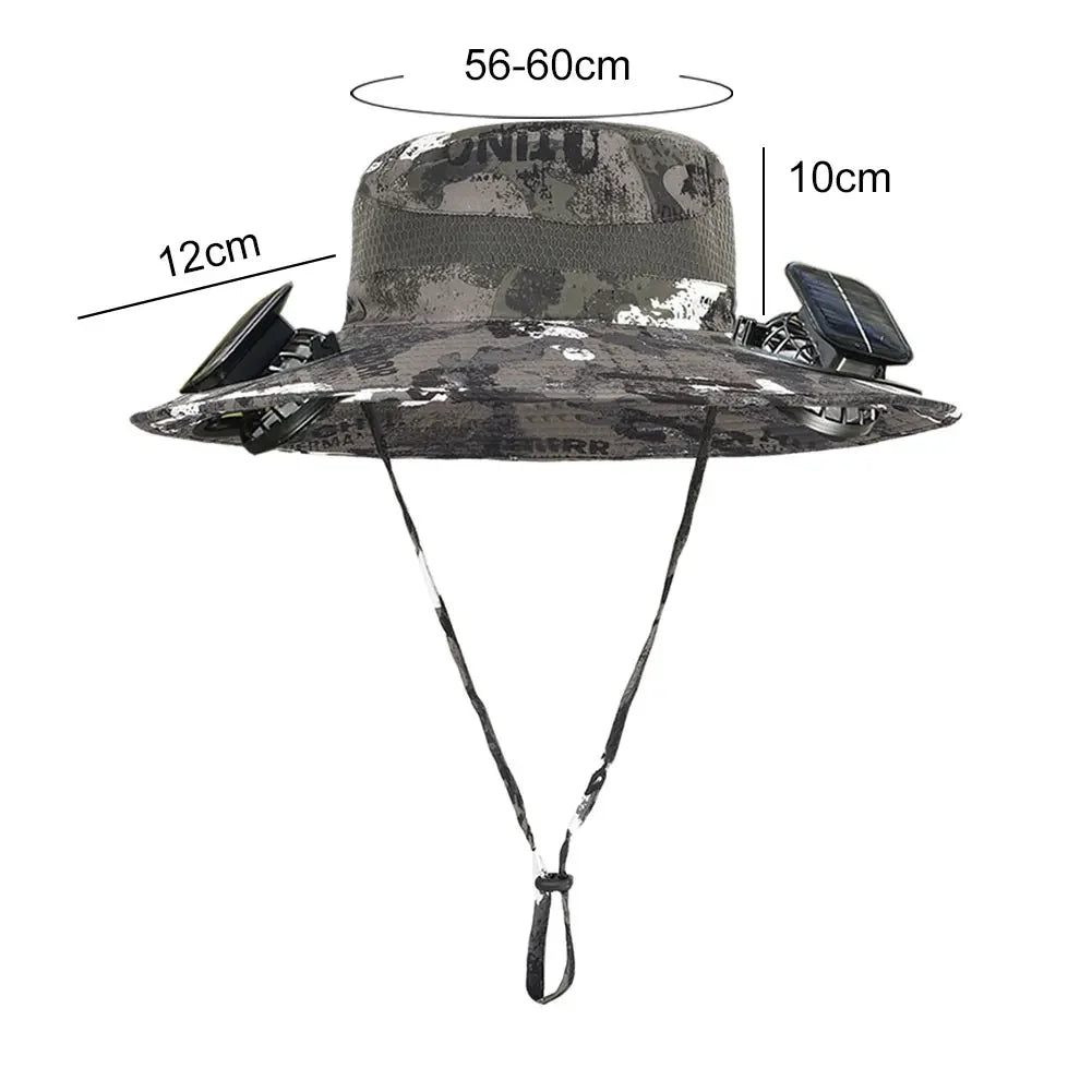 Outdoor Solar Fan  with 1/2 Solar Powered Fans Cap Breathable Wide Brim Fishing Hat for Camping Hiking