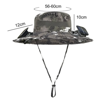 Outdoor Solar Fan  with 1/2 Solar Powered Fans Cap Breathable Wide Brim Fishing Hat for Camping Hiking