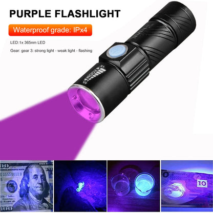 Mini UV Flashlight  Fluorescent Jade Money Detector USB Charging Ultraviolet Blacklight for Dog Cat Urine Pet Stains