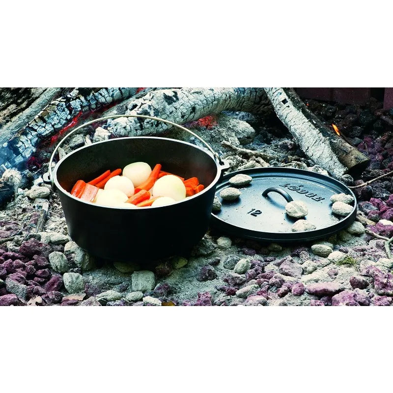 Lodge 8 Quart Pre-Seasoned Cast Iron Camp Dutch Oven with Lid - Dual Handles - Use in the Oven, on the Stove, on the Grill  open fire