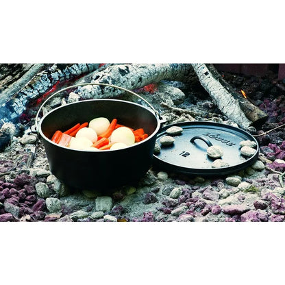 Lodge 8 Quart Pre-Seasoned Cast Iron Camp Dutch Oven with Lid - Dual Handles - Use in the Oven, on the Stove, on the Grill  open fire