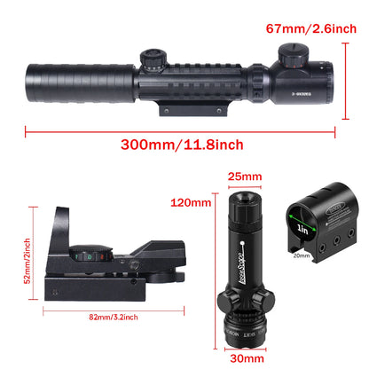 Tactical 3-9X32EG Riflescope Laser Red Dot 3 in 1 Combo Optic