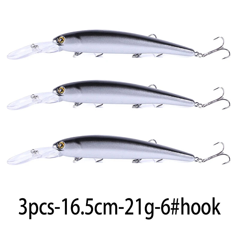 16.5cm 21g 6# Hook Deep Diving Large Minnow Wobbler Lure Artificial Hard Bait Crankbait Bass Pike Walleye Perch Fishing Gear