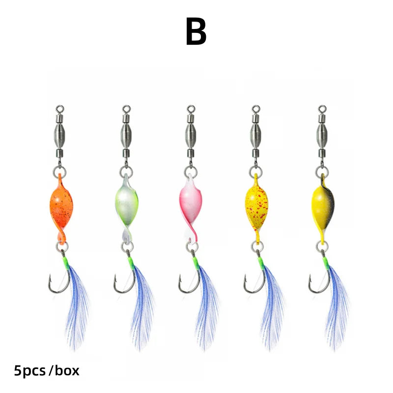 Twisted Metal Fishing Lures Spinner Hard Baits 360 Degree Rotating Spoon Lures Feather Metal Jigs