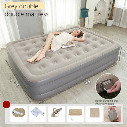 PVC Inflatable Sleeping Mattress 2 Person Camping Bed Mat Built-in Pump