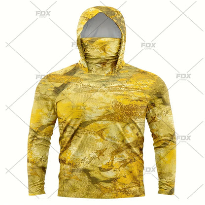 Army Green Camo Colorful Hoodie with Face Mask UV 50+Gaiter Fishing Clothing Men&
