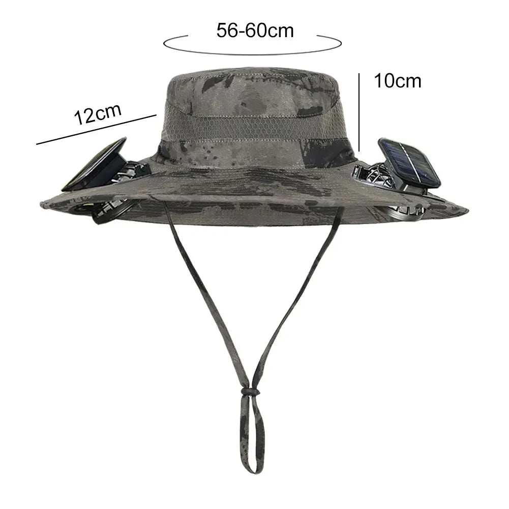 Outdoor Solar Fan  with 1/2 Solar Powered Fans Cap Breathable Wide Brim Fishing Hat for Camping Hiking