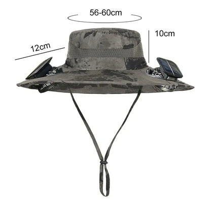 Outdoor Solar Fan  with 1/2 Solar Powered Fans Cap Breathable Wide Brim Fishing Hat for Camping Hiking