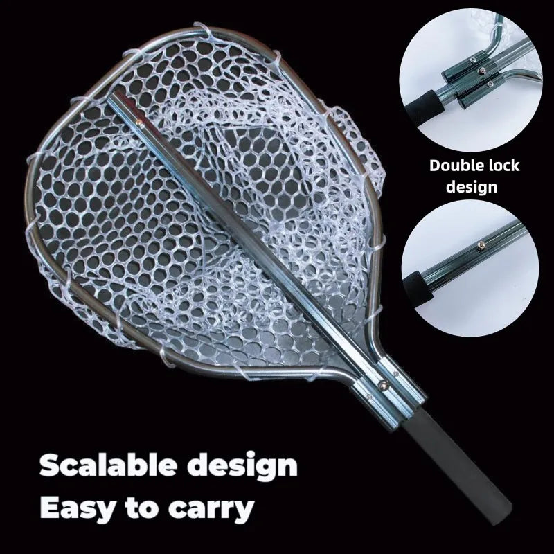 Floating Lightweight Fishing Net with Telescopic Pole Handle, Rubber Landing Net Freshwater Saltwater