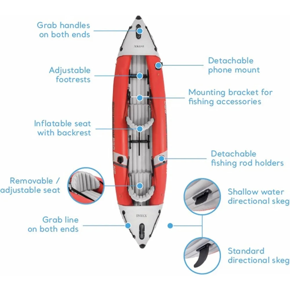 68309EP Excursion Pro K2 Inflatable Kayak Set: Includes Deluxe 86in Kayak Paddles and High-Output Pump