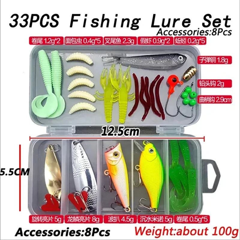 Fishing Lure Kit Soft and Hard Bait Set Gear Layer Minnow Metal Jig Spoon For Bass Pike Crank Tackle Accessories