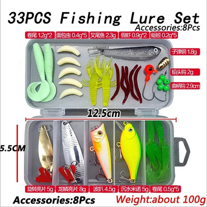 Fishing Lure Kit Soft and Hard Bait Set Gear Layer Minnow Metal Jig Spoon For Bass Pike Crank Tackle Accessories