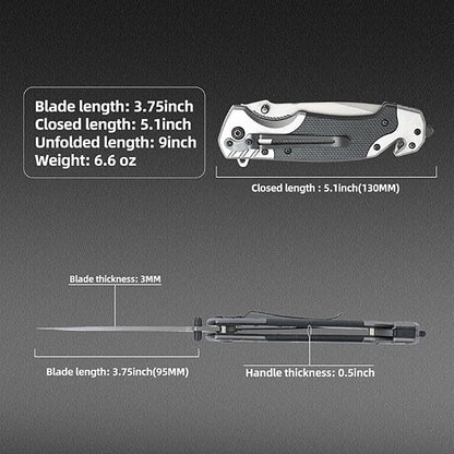 Folding knife with clip, EDC small knife with webbed opening and padded lock, outdoor survival camping hunting fishing knife