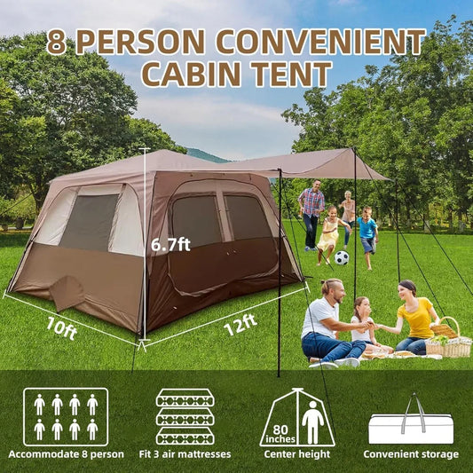 8 Person Instant Cabin Tents, Large  Family Tent Include Pre Installed Pole for Easy Installation,