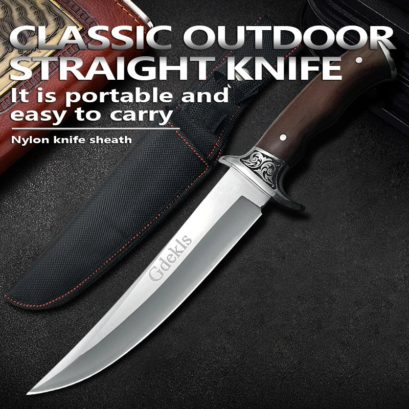 High-hardness stainless steel fixed blade with sheath ergonomic non-slip handle ideal for climbing hunting. Great festival gift