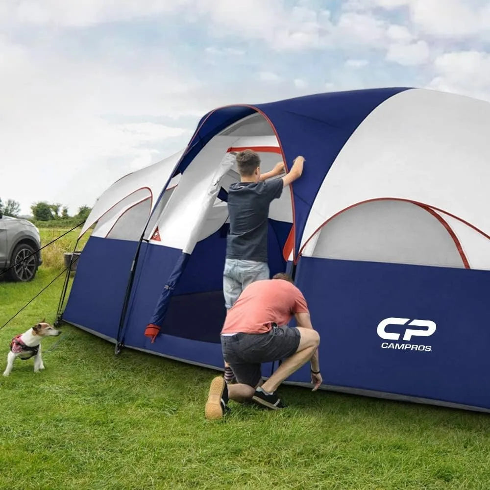 Tent 8 Person Camping Tents, Weather Resistant Family Tent, 5 Large Mesh Windows, Double Layer, Divided Curtain for Separated R