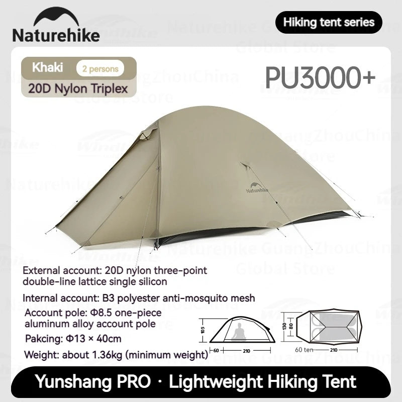 Naturehike Cloud Up Pro Tent 1/2 Person 20D Nylon Double Layers Lightweight Hiking Waterproof Quick Build Travel Tent Breathable