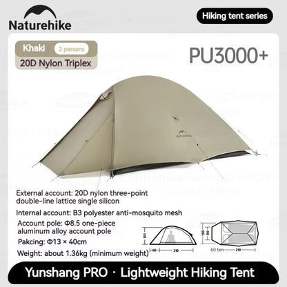 Naturehike Cloud Up Pro Tent 1/2 Person 20D Nylon Double Layers Lightweight Hiking Waterproof Quick Build Travel Tent Breathable