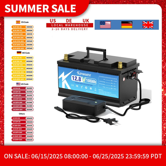 KEPWORTH 12V 100Ah Lithium Iron Phosphate Battery Upgraded BMS 6000 Cycles For RV Campers Golf Cart Off-Road Off-Grid Solar Wind