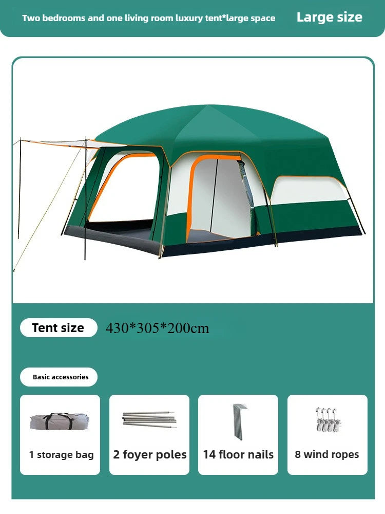 Tent Camping Two Bedroom Large Family 10 People Waterproof Double Layer Anti Uv Beach Shade Outdoor 4 Seasons Canopy