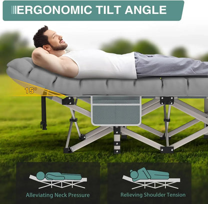 XXL Camping Bed/Camping Cots For Adults, Portable &amp; Foldable Folding Cot Bed With 4" Cozy Mattress, Easy-to-Carry Outdoor Daybed