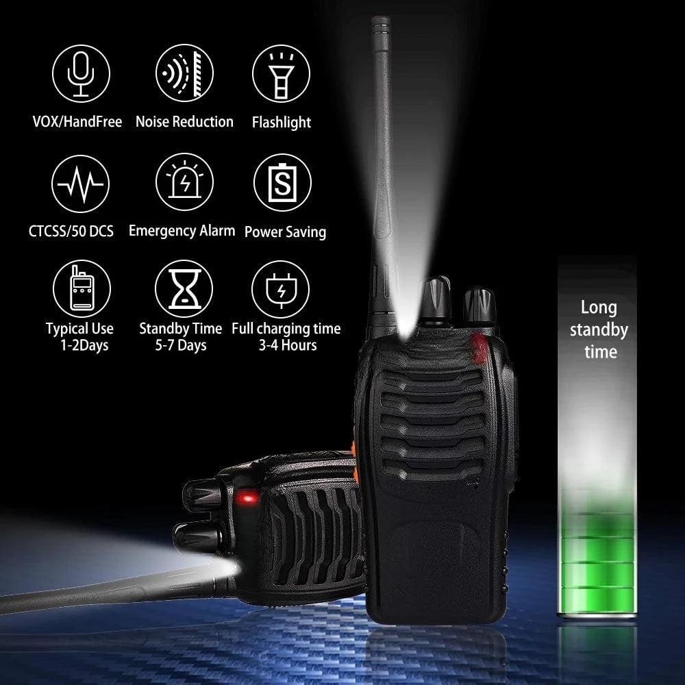 NEW 6 Pack 2 Way Radios Long Range Walkie Talkies w/Headphones,16 Channel Handheld w/Flashlight Li-ion Battery&Charger