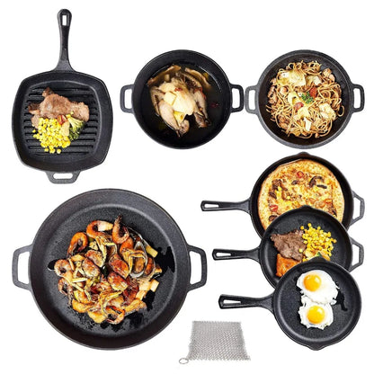 8 piece cast iron camping cookware - durable POTS and pot covers for cooking - the ideal gift for home or camping