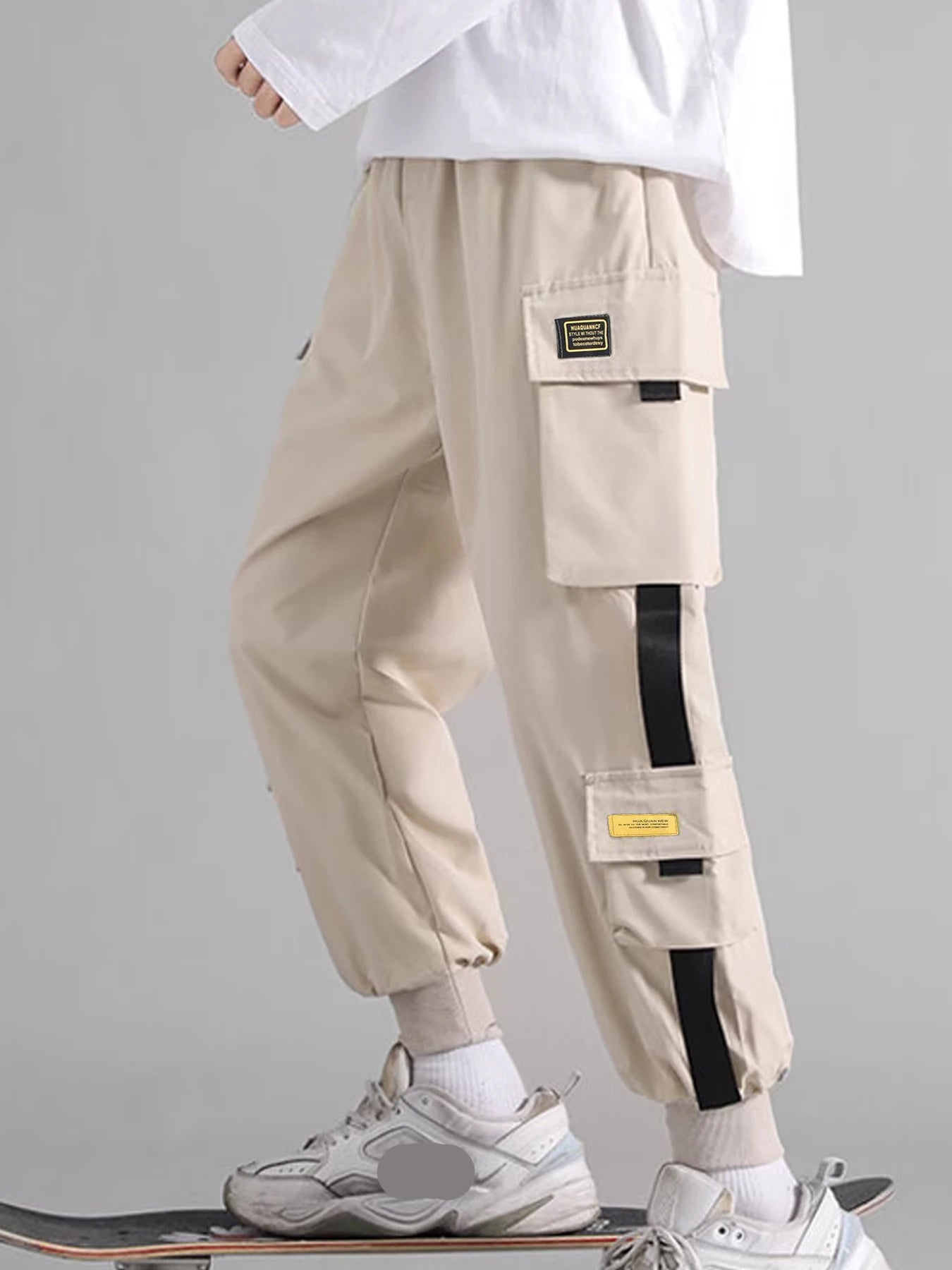 Multi-pockets Ribbons Bandage Tactical Techwear Cargo Pants Mens Harajuku Punk Hip Hop Joggers Pantalons Casual Streetwear