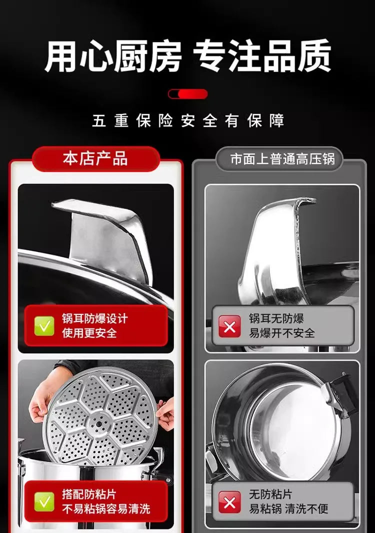 Commercial Stainless Steel Pressure Cooker, Large Capacity Explosion-Proof for Gas/Induction Stove, Restaurant Kitchen Use
